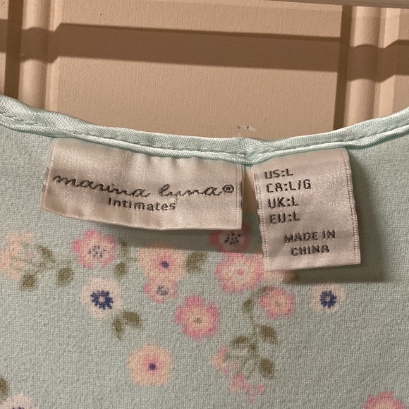 Marina Luna Intimates Sleepwear Nightgown Blue with Floral Design V-Neck Size L - Picture 2 of 5